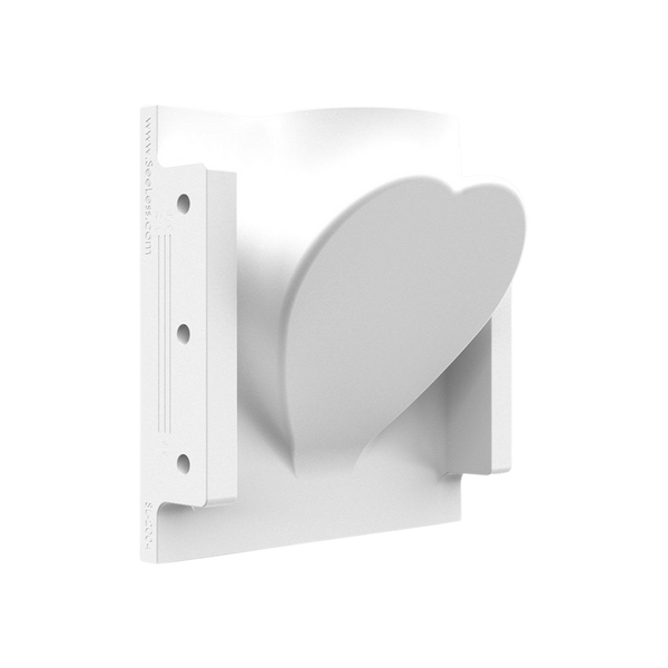 Angled back view highlighting paintable square step light plaster frame.

