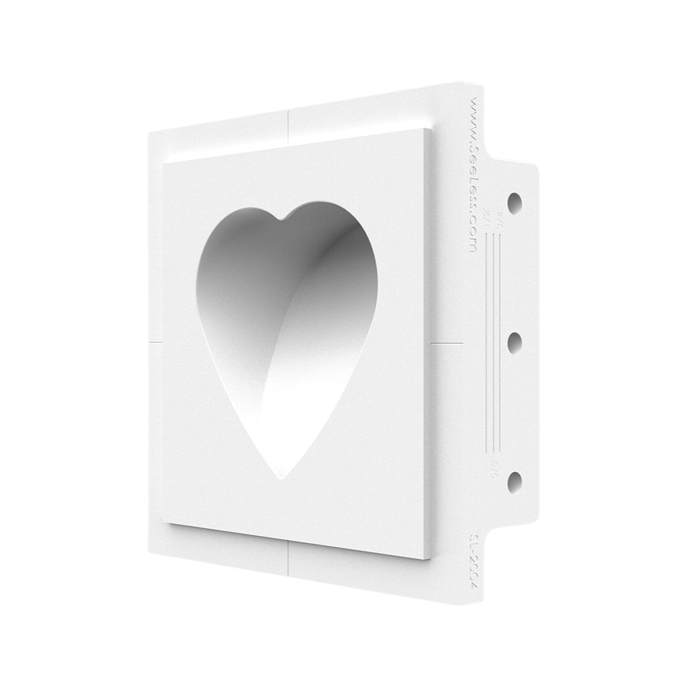 Heart-shaped flush in-wall step light mounting platform – front view