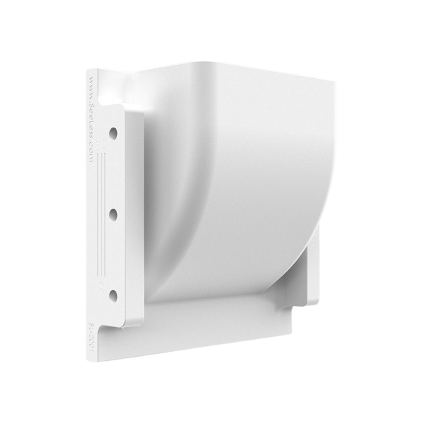Angled back view highlighting paintable square step light plaster frame.