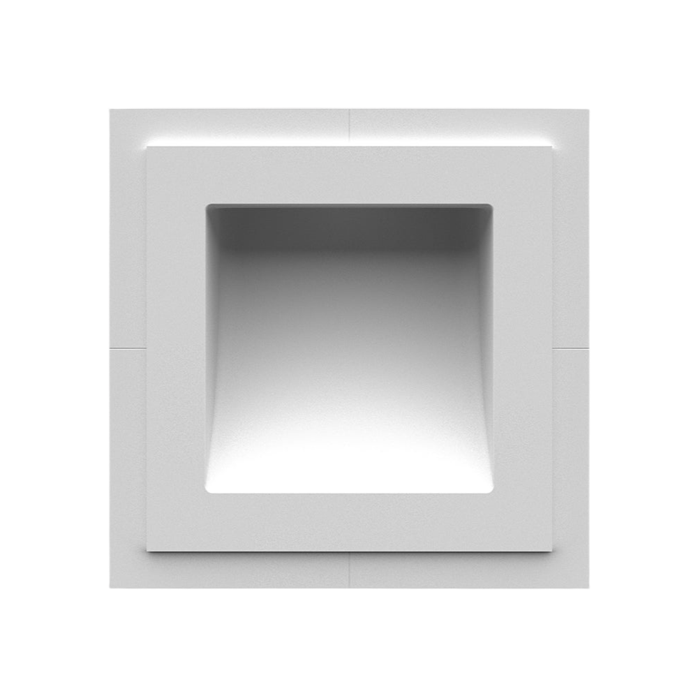 Front view of SeeLess square in-wall plaster mounting platform with 2.5-inch opening