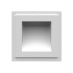 Front view of SeeLess square in-wall plaster mounting platform with 2.5-inch opening