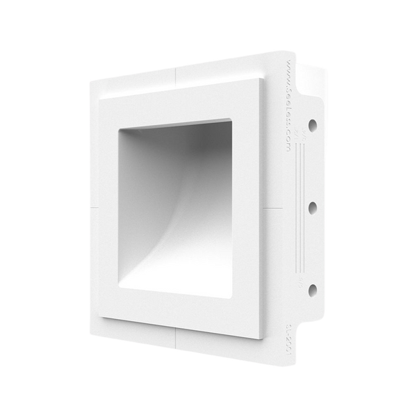 Side profile of trimless square step light flush mount showing seamless drywall integration.