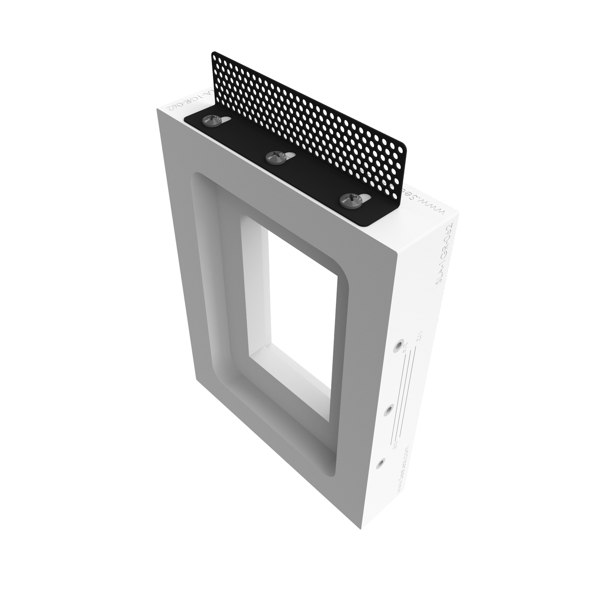 SLA-1GR-062 one gang architectural mount, compatible with Carlon box, front angle view.