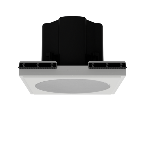 Ceiling angle of SL-SICS6R-062 platform with Theory IC6 installed, emphasizing 1/16” reveal and seamless finish