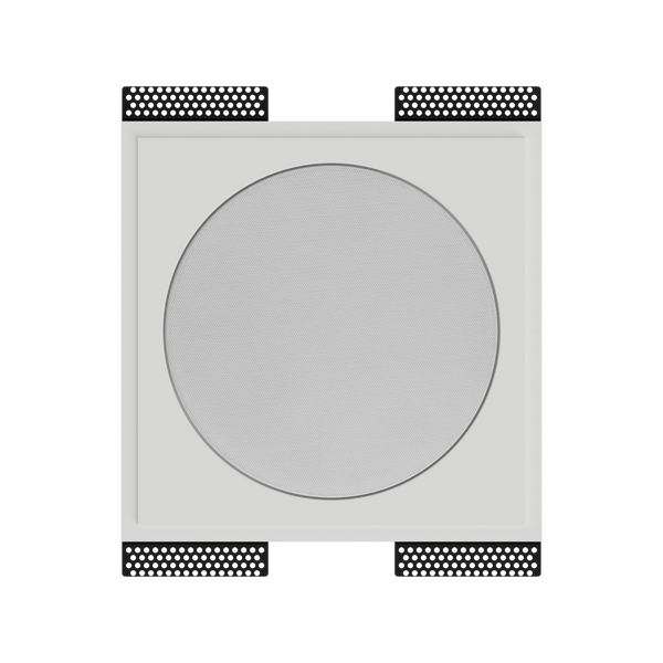 front render of SL-SICS6R-062 round flush mount with no device installed, highlighting smooth recessed gypsum surface