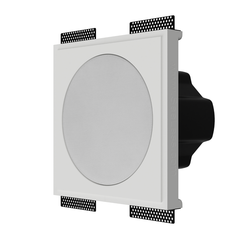 Another left-angled render of SL-SICS6R-062 showing Theory IC6 speaker installed in flush gypsum mount