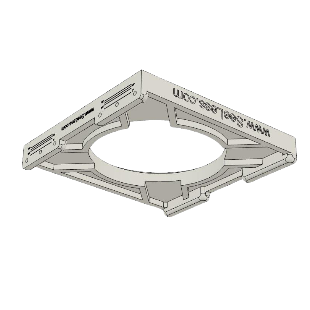 Side profile of SeeLess prototype mount SL-SICS6S-062 for Theory IC6, highlighting its low-profile gypsum construction
