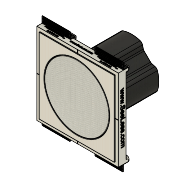 Side view of SL-SICS6R-062 mount with Theory IC6 speaker, featuring seamless 1/16" reveal in prototype