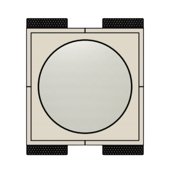 Top View of SeeLess prototype for Theory IC6 SeeLess flush mount, highlighting its low-profile gypsum construction