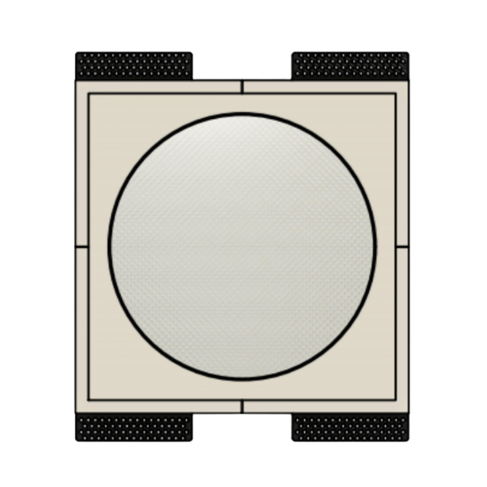 Top View of SeeLess prototype for Theory IC6 SeeLess flush mount, highlighting its low-profile gypsum construction
