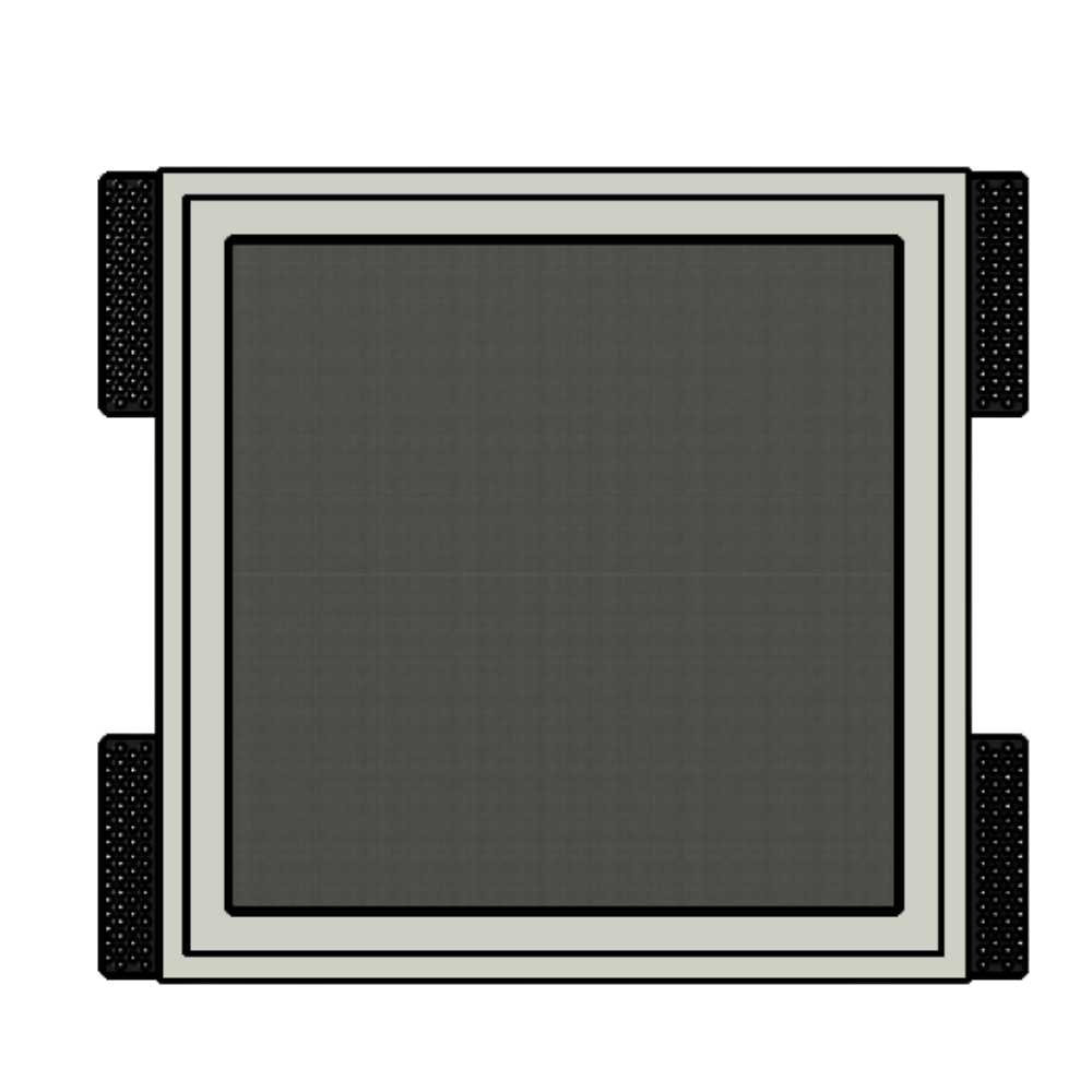 Front prototype view of SL-SICS6S-062 flush mount platform for Theory IC6 square in-ceiling speaker, showing 1/16&quot; reveal