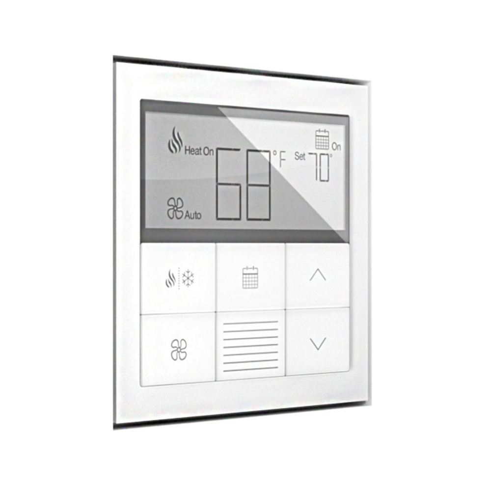Lutron Palladiom thermostat installed in SLA-LPTS-062 flush in-wall mount