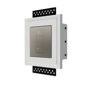 The SeeLess Square International Palladiom Mount is designed to integrate seamlessly with Lutron's single-column International-style Palladiom faceplate. The mount features a 1/16” reveal around the metal keypad, providing a clean, sophisticated look. It includes a European-style square old work box for easy installation. The product is available in an upgraded two-column version, known as SLA-LP2C-062M, which also offers the same seamless integration and refined appearance. This product enhances the aesthe