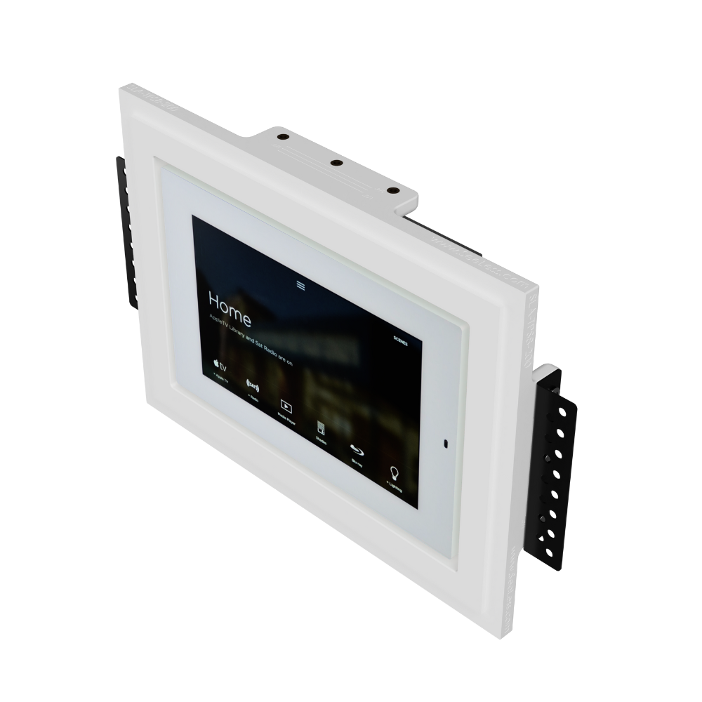 In-wall plaster mounting platform SLA‑TPS8‑200 for Savant 8″ touch panel — sleek design with visual minimalism and clean reveal.