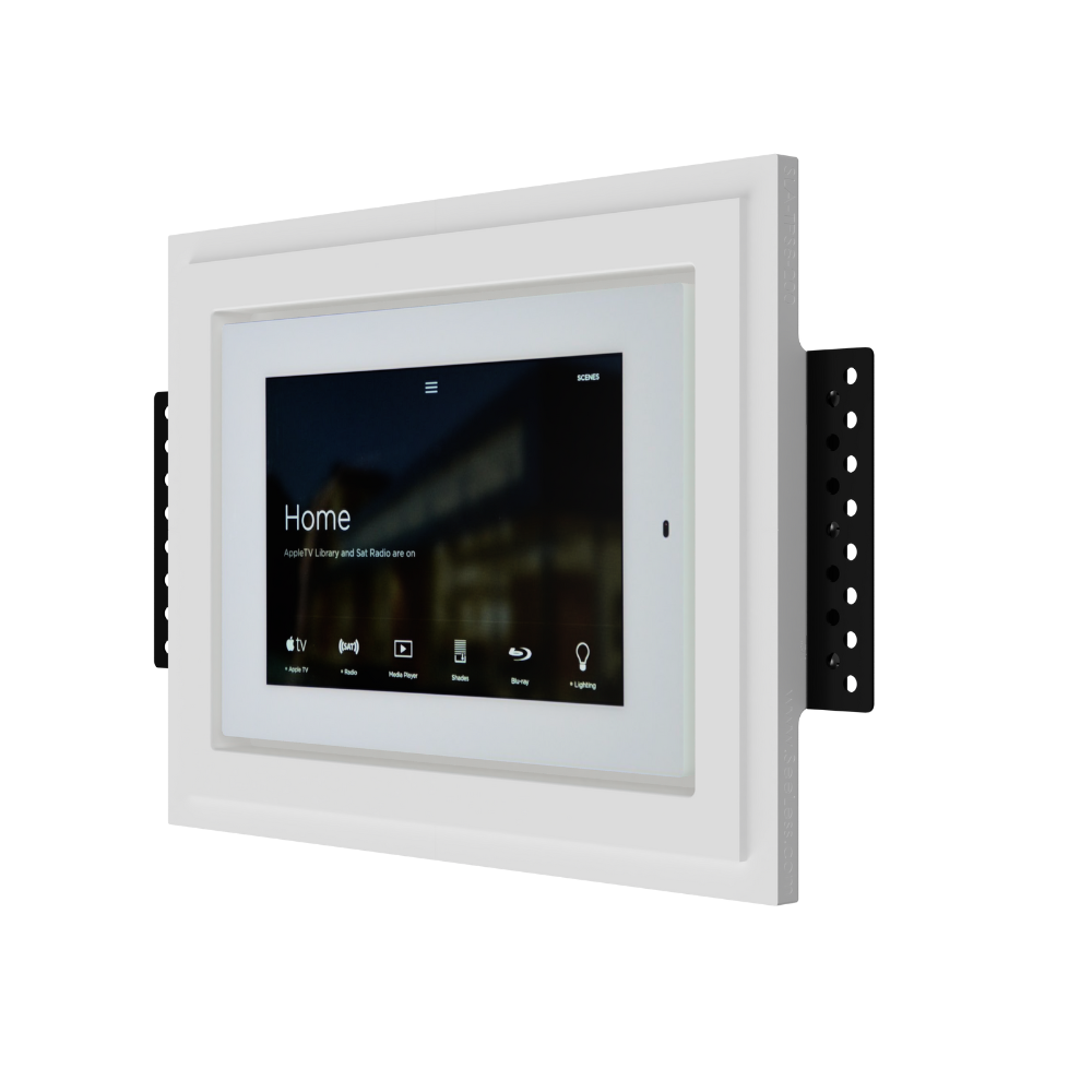 SeeLess SLA‑TPS8‑200 flush mount with Savant 8″ touch panel — durable, minimalist flush-in design suitable for smart home interiors.