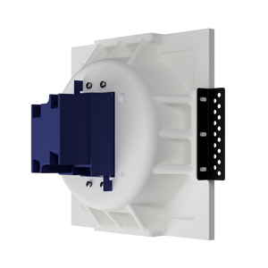 Paintable round mounting platform with smooth recessed profile and precision fit- back angle with plastic box.