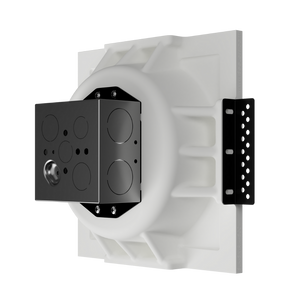 Paintable round mounting platform with smooth recessed profile and precision fit- back angle with metql box.