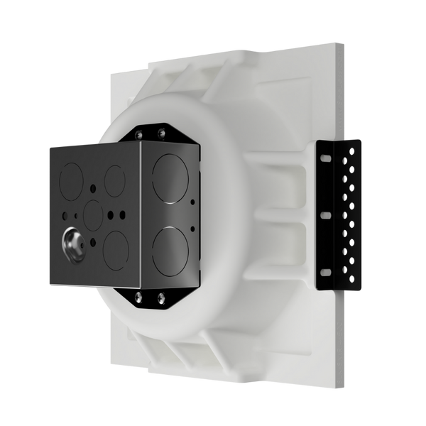 Paintable round mounting platform with smooth recessed profile and precision fit- back angle with metql box.