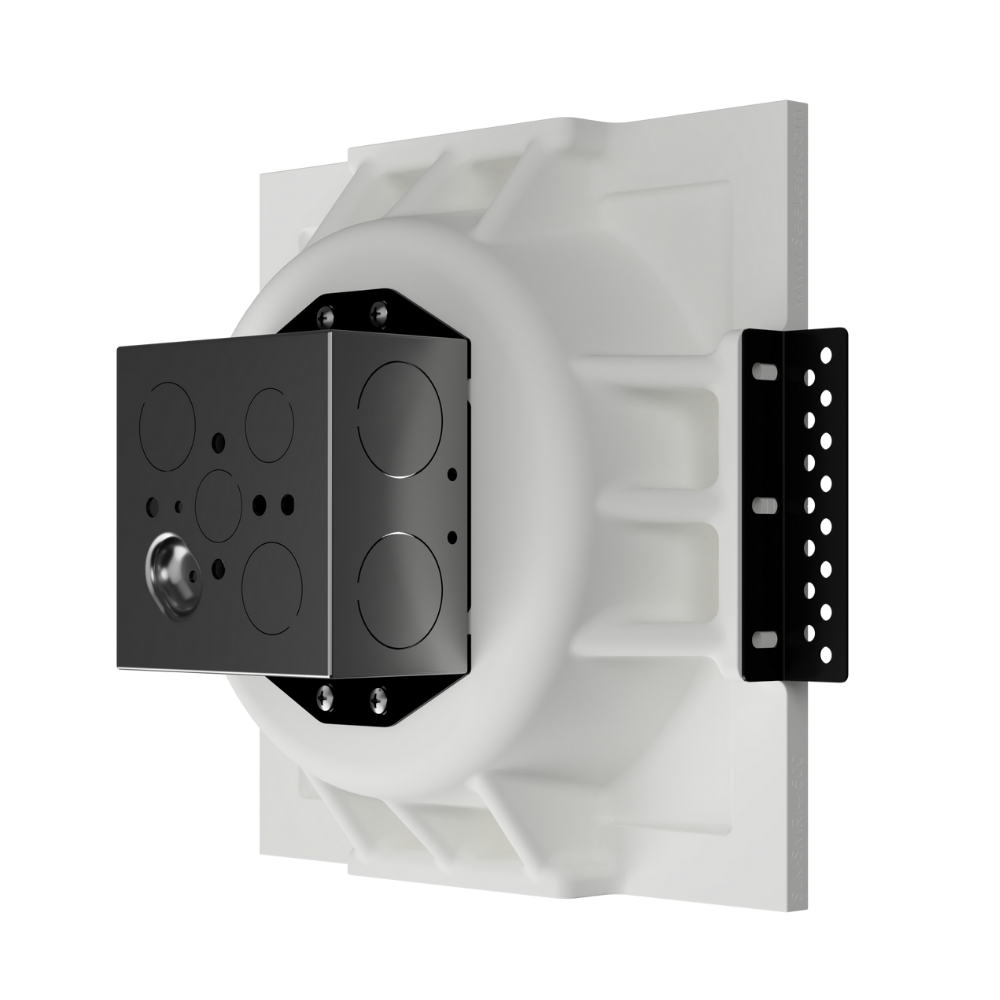 Paintable round mounting platform with smooth recessed profile and precision fit- back angle with metql box.