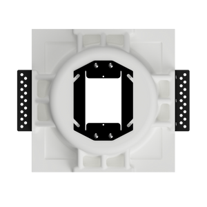 Round in-wall plaster mount with integrated universal ring for clean finish