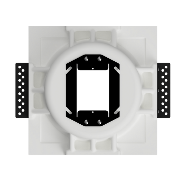 Round in-wall plaster mount with integrated universal ring for clean finish