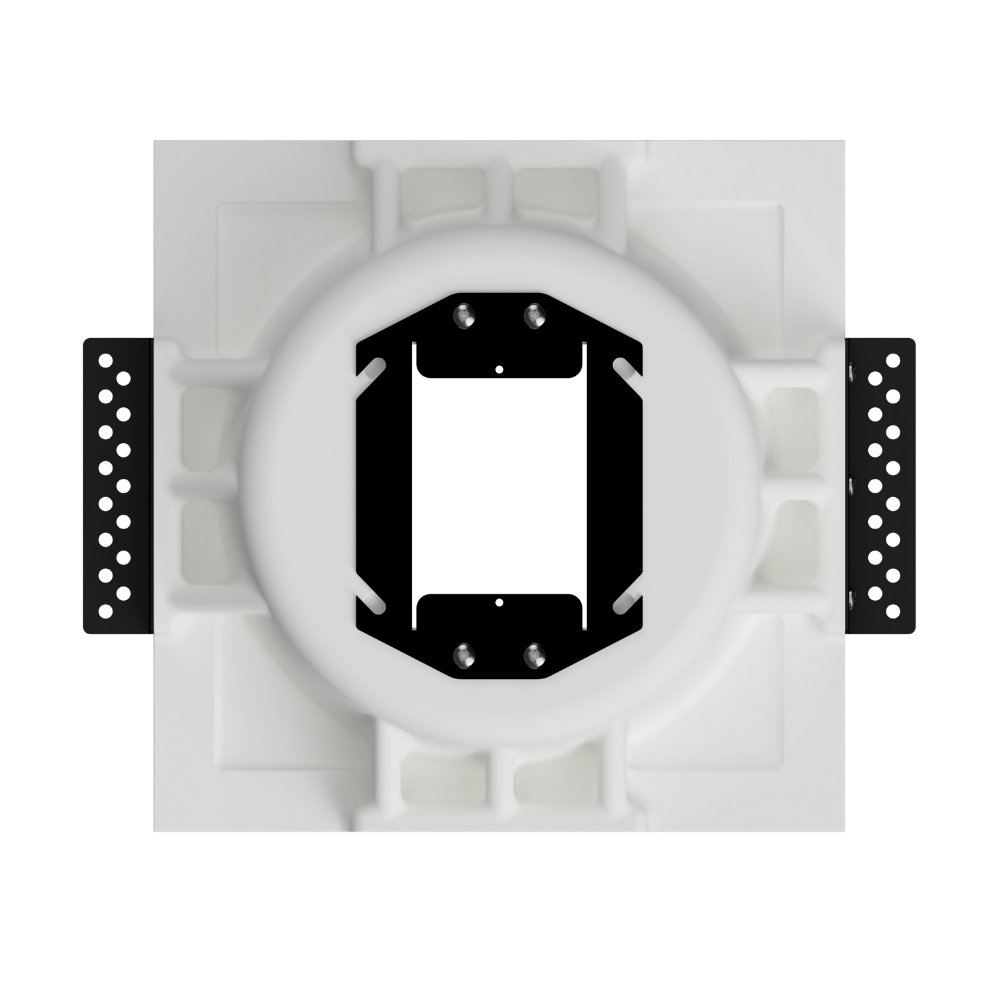 Round in-wall plaster mount with integrated universal ring for clean finish