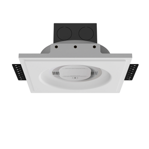 SeeLess Universal Round Smoke and Sensor Mount shown with a Kidde detector for flush ceiling integration.