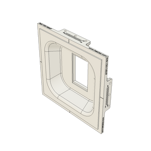 Angled side view of SMS-1GU-173x40 platform with device installed, revealing the seamless gypsum transition into drywall