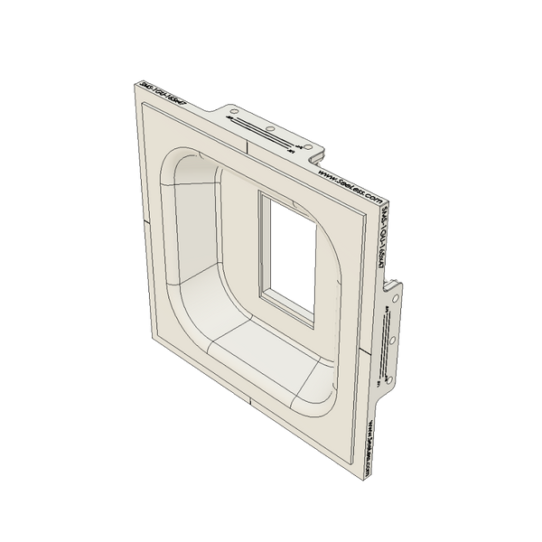 Angled side view of SMS-1GU-173x40 platform with device installed, revealing the seamless gypsum transition into drywall