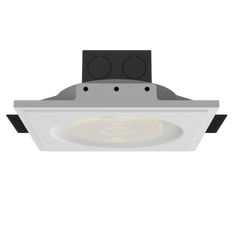 Ceiling view of SMR-2GU-170x46 platform with integrated round detector, illustrating trimless recessed finish