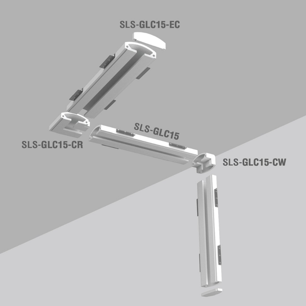 Angled view of SLS-GLC15 Gypsum Lighting Cove, flush in-wall mount showcasing seamless corner installation