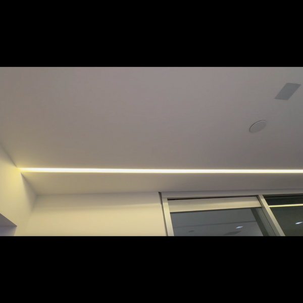 SLS-GLC15 Gypsum Lighting Cove with LED strip installed, creating elegant indirect lighting effect in interior spaces