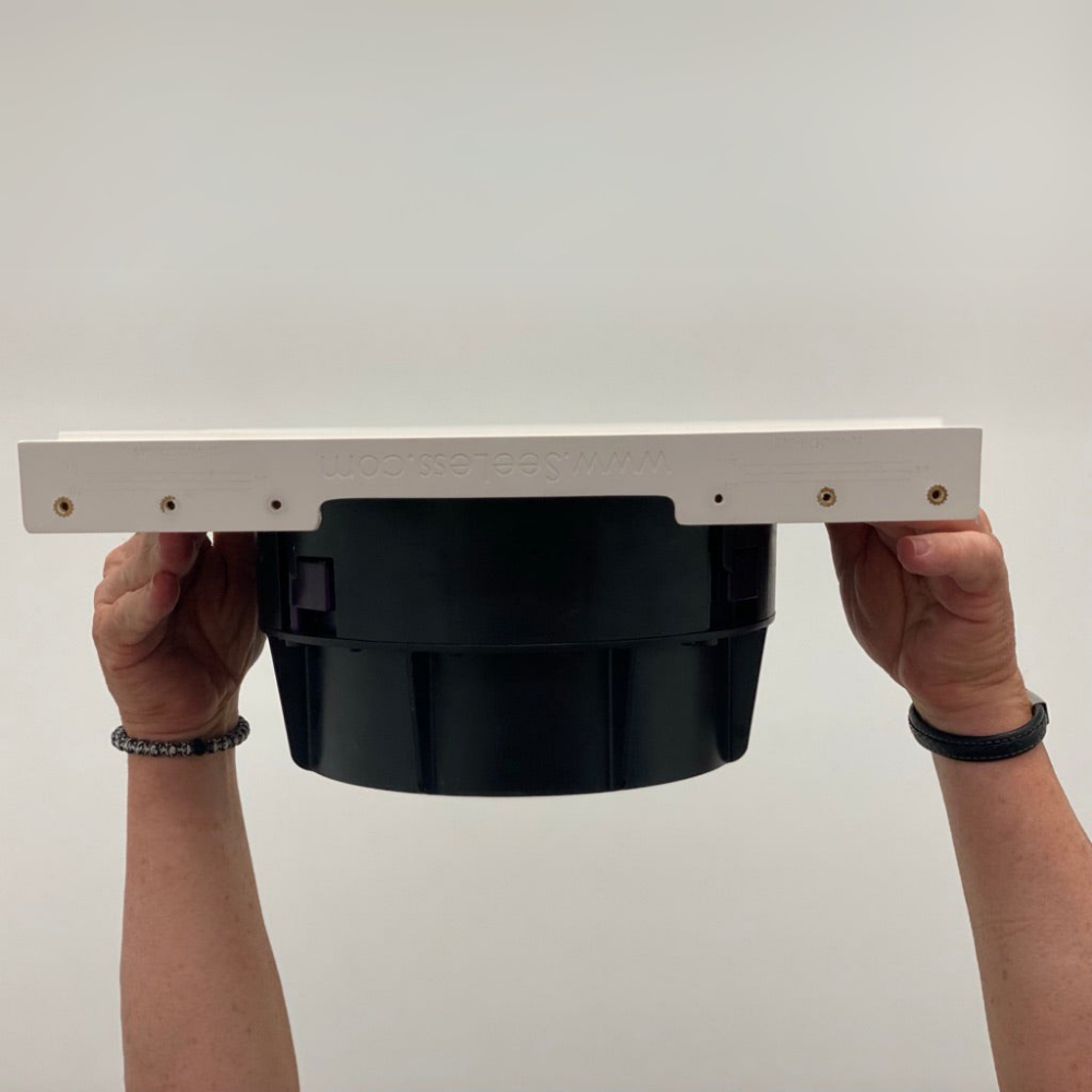 Side view of SL-WICS7R-030 flush mount with Wisdom ICS7a speaker and round grill