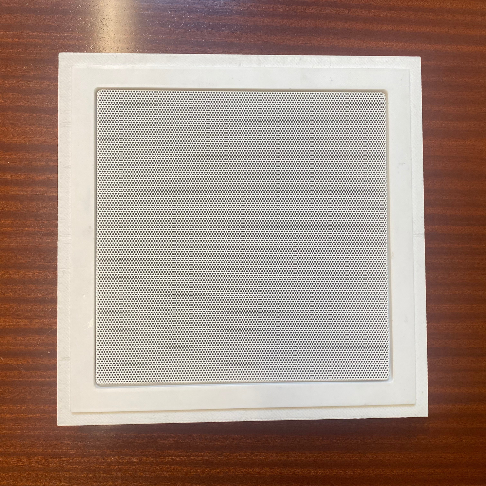 Square gypsum platform SL-WICS7S-030 with Wisdom speaker installed, shown in clean architectural wall