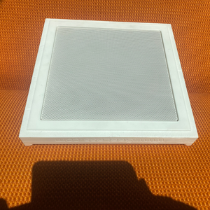 Platform detail with Wisdom ICS7a speaker installed, showcasing paintable plaster finish