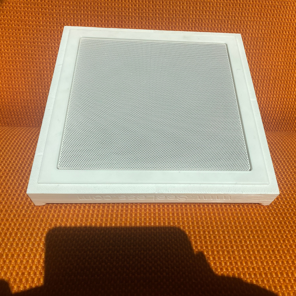 Platform detail with Wisdom ICS7a speaker installed, showcasing paintable plaster finish