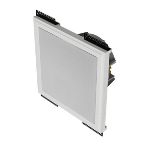 Left-angled view of SL-WICS7S-030 platform with installed Wisdom speaker, seamlessly recessed into drywall