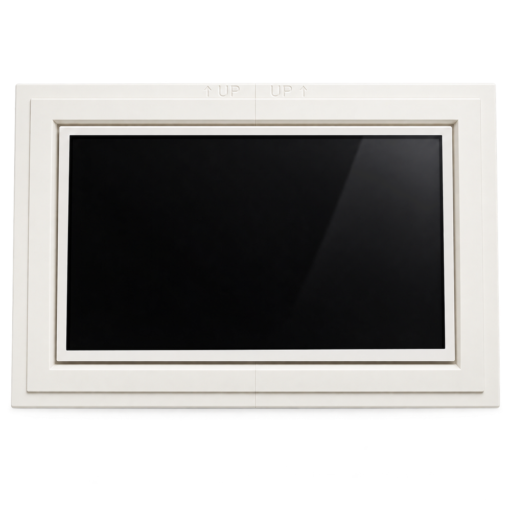 Control4 11-inch touch panel installed into the SeeLess SLA-TPC411-375 flush mount