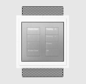 Double-column Lutron Palladiom keypad in white SeeLess flush mount