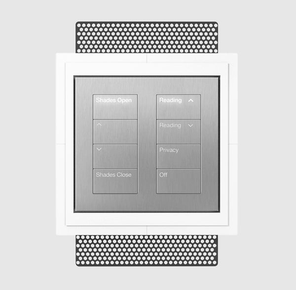 Double-column Lutron Palladiom keypad in white SeeLess flush mount