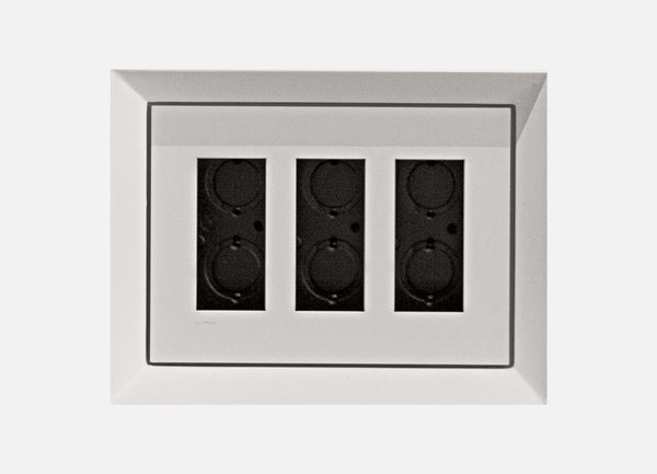 SLAB-3G-062 Three Gang Architectural Bevel Style Mount. Two Gang Architectural Bevel Style In-Wall Plaster Mounting Platform. Enhanced Depth and Style with Bevel Design. Perfect for Hiding Light Switches and Outlets.